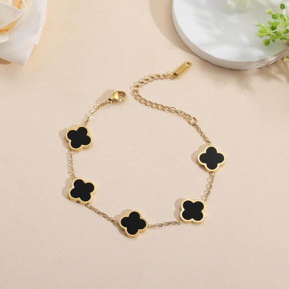 18K Gold Plated Clover Lucky Bracelet for Women White/Black/Red/Green Flower Fou - Picture 6 of 7